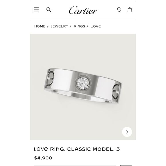 Cartier Love Classic 3 Diamond 18K White Gold Ring 56 US 7.5 - Picture 3 of 6